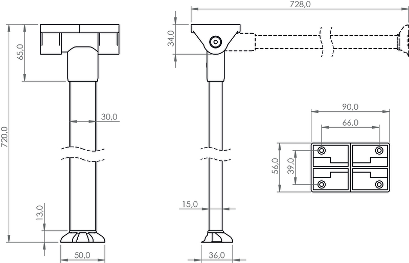 Mafsallı Masa Ayağı Üst 720mm Gümüş - 2