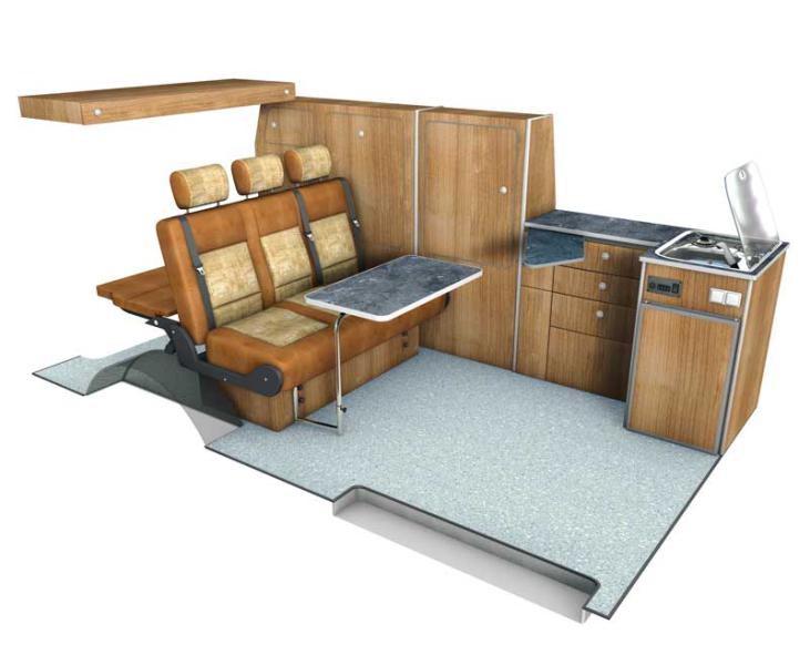 VW T5/6 uzun şasi TravelStyle ceviz, kompresörlü buzdolabı için