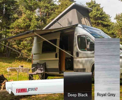 [REIMO-436289] Fiamma F80S Çatı Tipi Tente Siyah Kasa 3,2 m Gri Kumaş